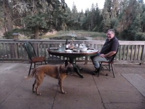 Richard cleaned debris from home improvement projects and other miscellany from the deck, so we could enjoy pond-side dining in the warm September evenings.